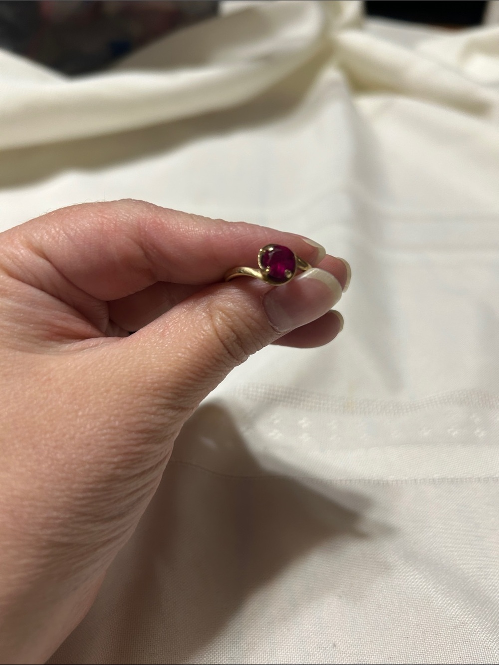 Gold Ring with Deep Pink Gemstone - Elegant Women's Jewelry